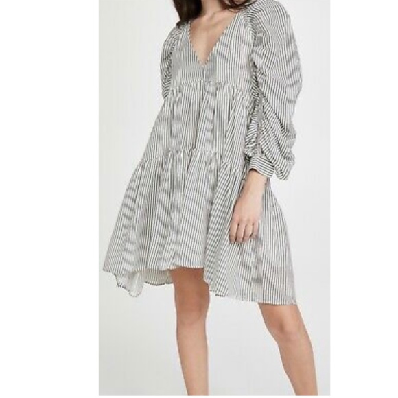 Frame Shirred Empire waist babydoll cotton/cupro tiered Parachute Dress Sz XS - Picture 2 of 9